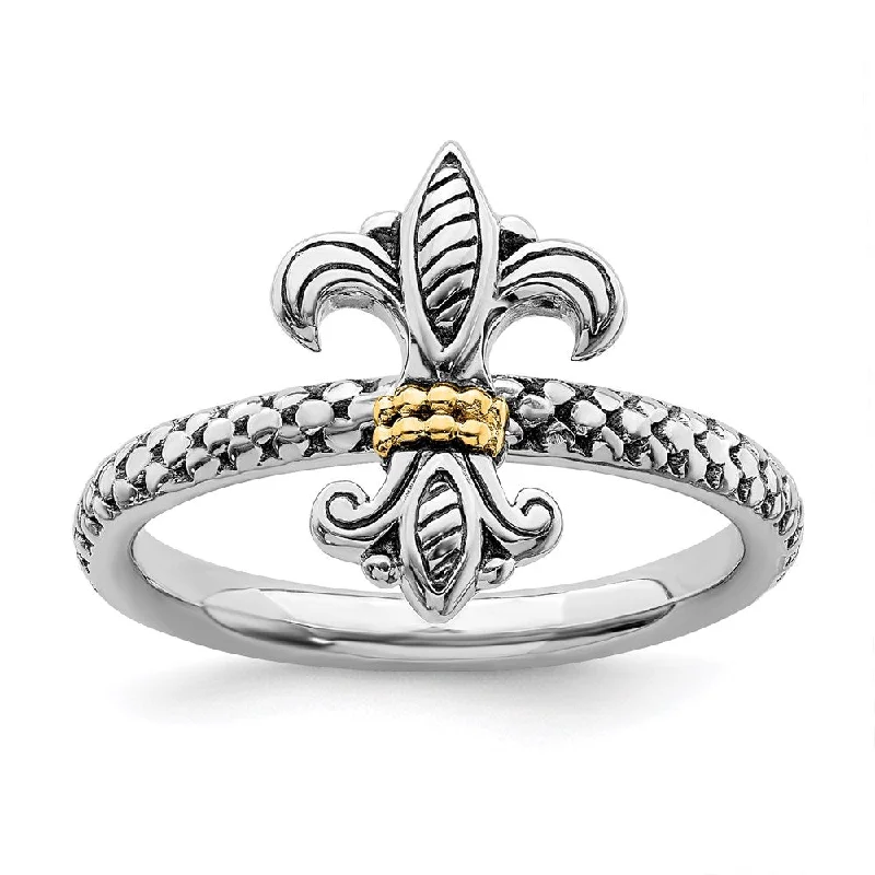 Gold rings with intricate celtic knot patterns -Sterling Silver & 14k Stackable Expressions Antiqued Ring | QSK861