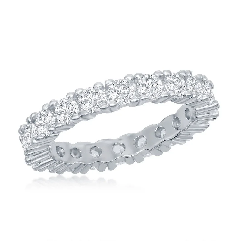 Rings with starburst topaz for radiant beauty -Sterling Silver 3mm CZ Eternity Band Ring - W-2446