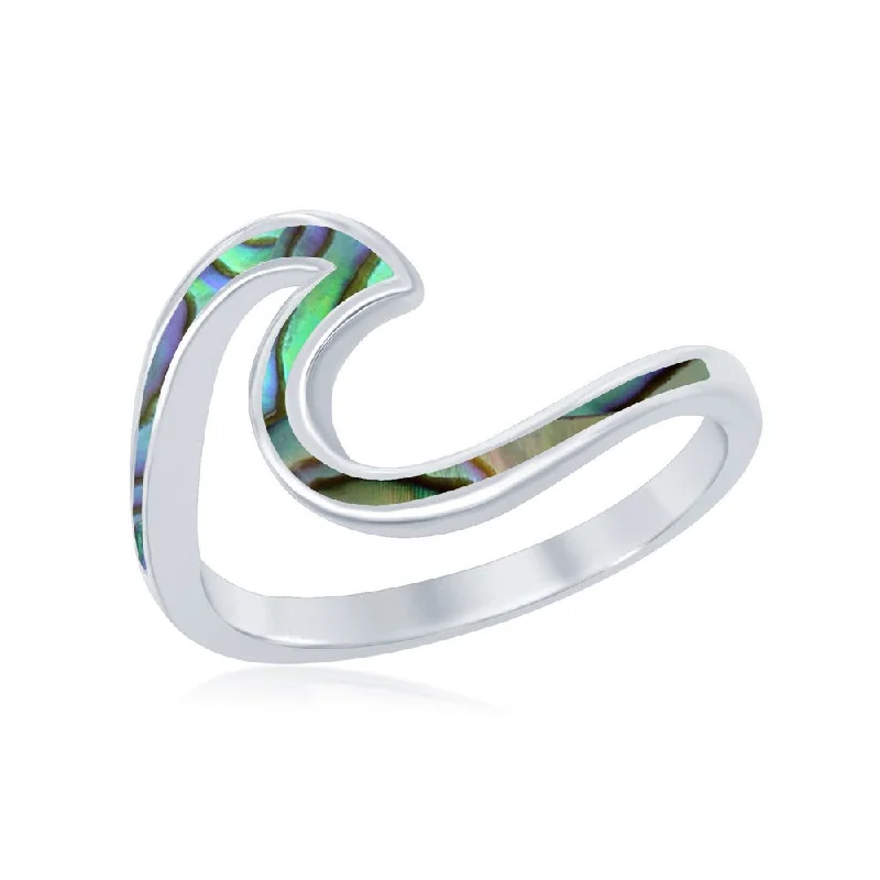 Rings with pave ruby for dazzling sparkle -Sterling Silver Abalone Wave Design Ring - W-1888