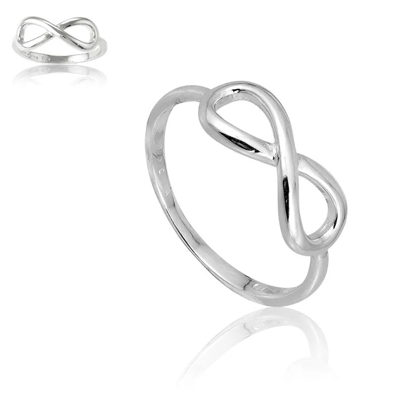 Rings with sleek black agate for edge -Sterling Silver Infinity Ring - W-9546