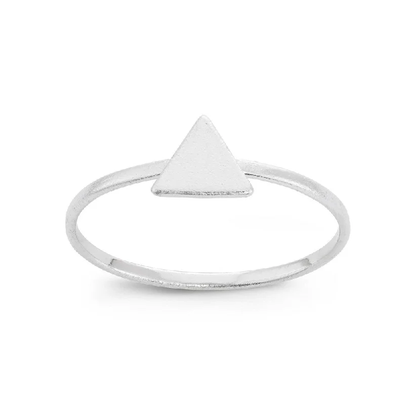 Titanium rings with rugged brushed metal look -Sterling Silver Small Shiny Triangle Ring - W-1538