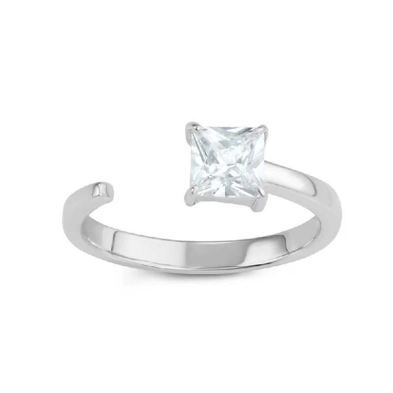 Stackable rings with mixed metal finishes -Sterling Silver Square CZ Open Ring - W-1612