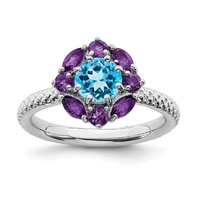 Rings with agate slices for earthy style -Sterling Silver Stackable Expressions Amethyst and Blue Topaz Ring | QSK792