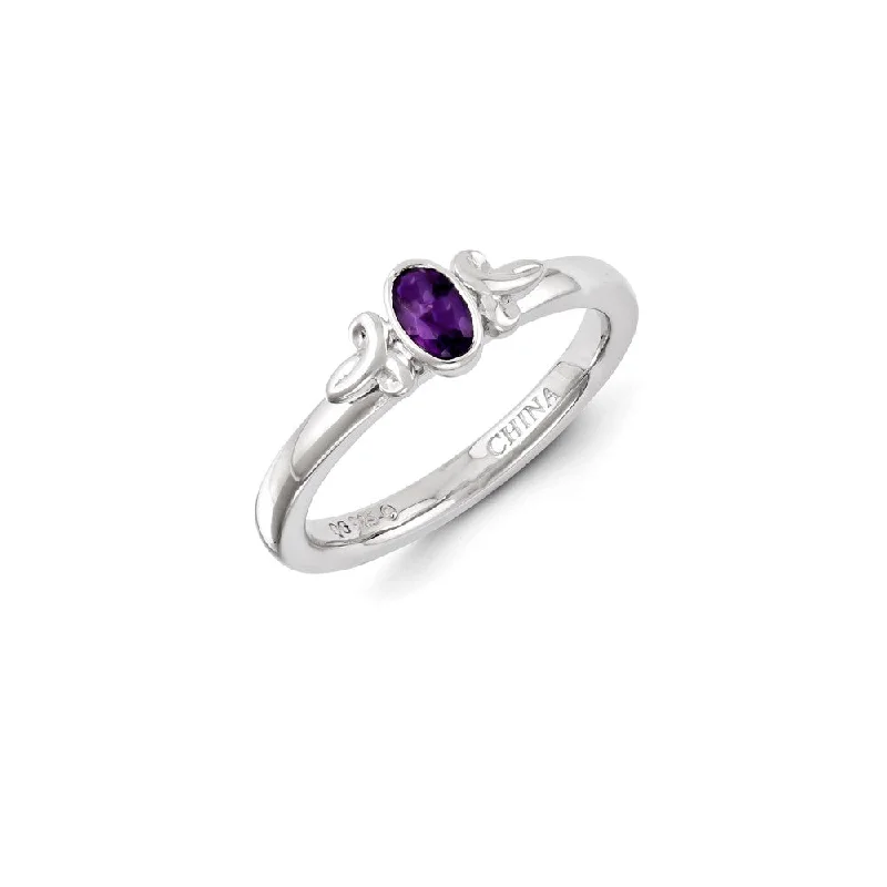 Rings with herkimer diamonds for raw clarity -Sterling Silver Stackable Expressions Amethyst Ring | QSK1292