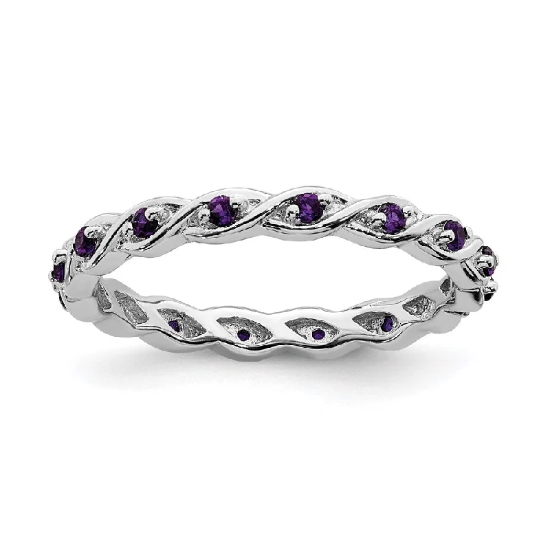 Rings with crescent moon for lunar charm -Sterling Silver Stackable Expressions Amethyst Ring | QSK1471