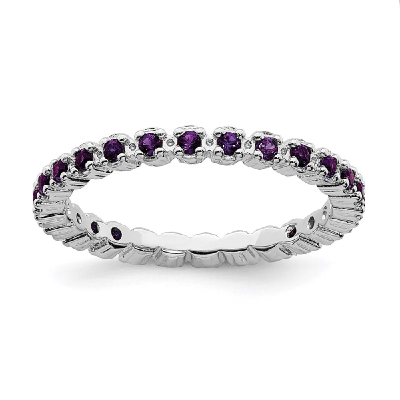 Rings with wide bands for statement wear -Sterling Silver Stackable Expressions Amethyst Ring | QSK351