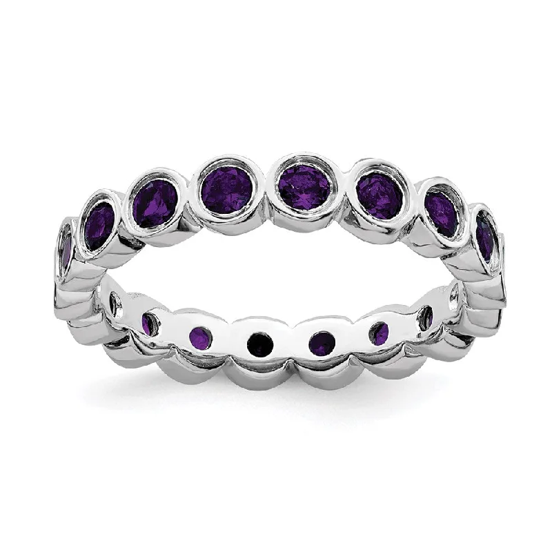 Rings with pave-set gemstones for brilliance -Sterling Silver Stackable Expressions Amethyst Ring | QSK387