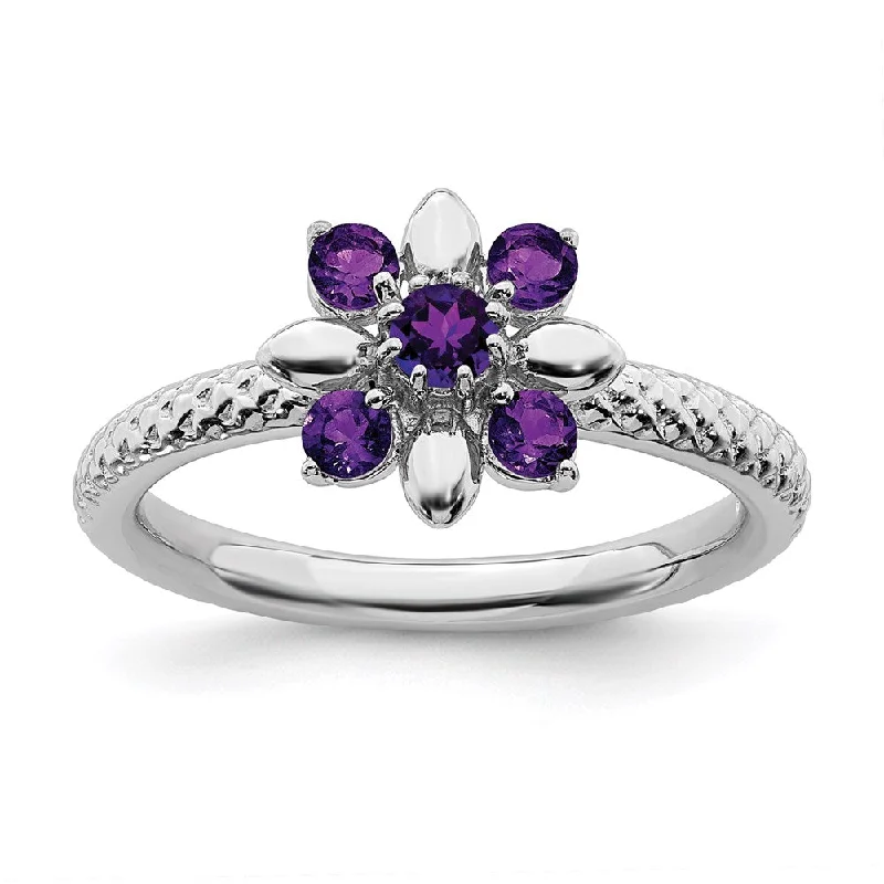 Rings with aquamarine stones for ocean charm -Sterling Silver Stackable Expressions Amethyst Ring | QSK793