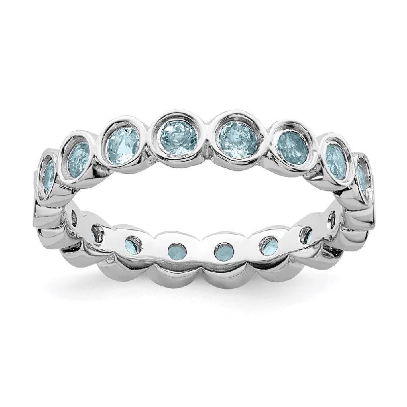 Dainty rings with subtle engraved star motifs -Sterling Silver Stackable Expressions Aquamarine Ring | QSK388