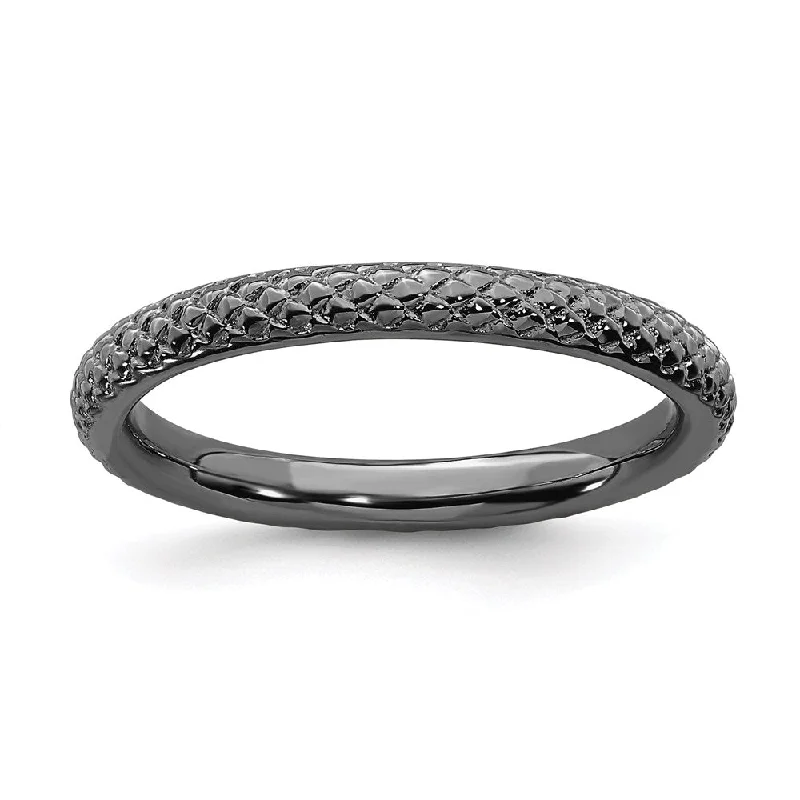 Rings with infinity loops for timeless love -Sterling Silver Stackable Expressions Black-plated Cable Ring | QSK205