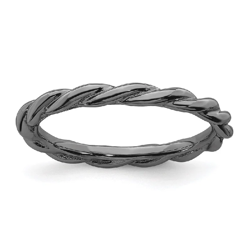 Rings with oxidized bands for vintage edge -Sterling Silver Stackable Expressions Black-plated Twist Ring | QSK2007