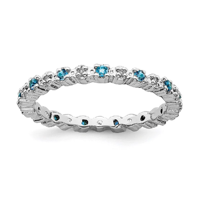 Rings with knot motifs for symbolic love -Sterling Silver Stackable Expressions Blue Topaz & Diamond Ring | QSK543