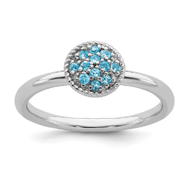 Rings with shield-shaped stones for boldness -Sterling Silver Stackable Expressions Blue Topaz Rhodium Ring | QSK318