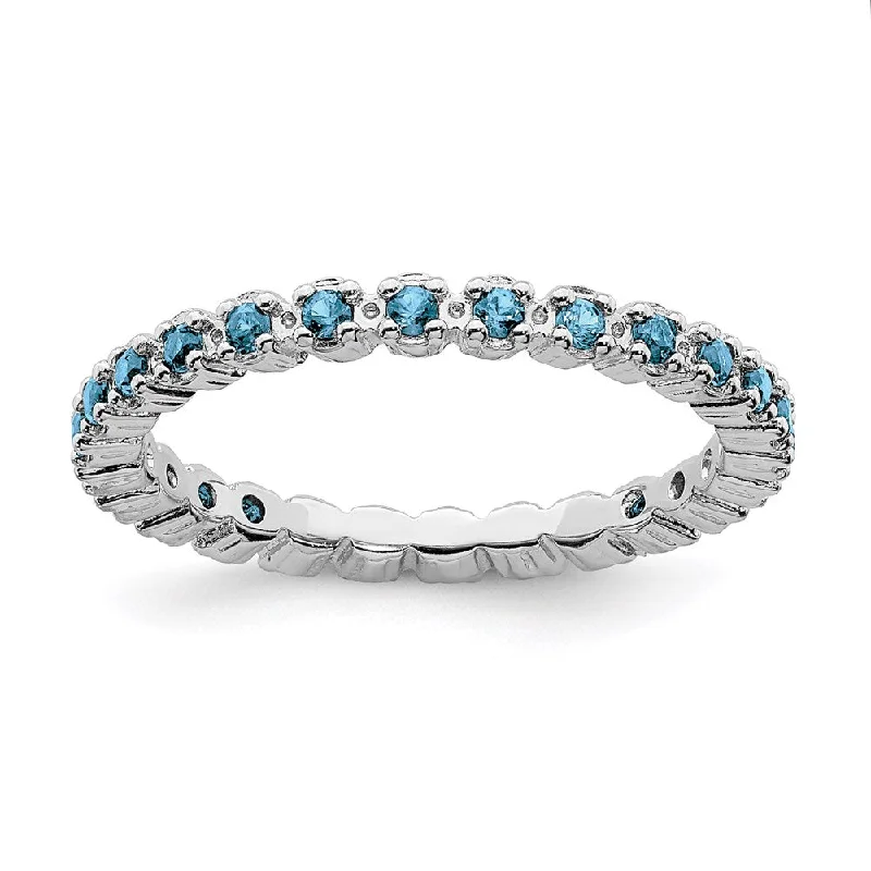 Rings with faceted garnet for deep shine -Sterling Silver Stackable Expressions Blue Topaz Ring | QSK361