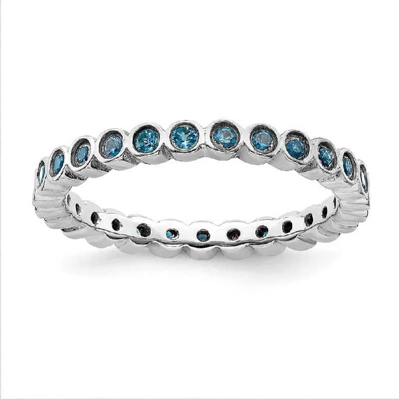 Rings with branch-inspired bands for organic -Sterling Silver Stackable Expressions Blue Topaz Ring | QSK373