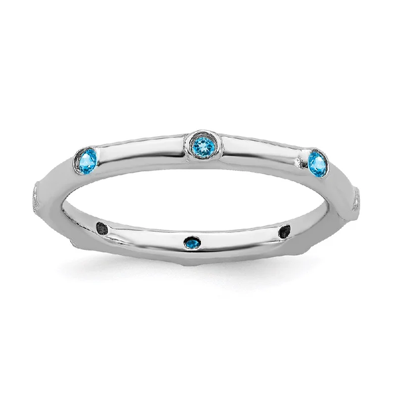 Rings with herkimer diamonds for raw clarity -Sterling Silver Stackable Expressions Blue Topaz Ring | QSK385