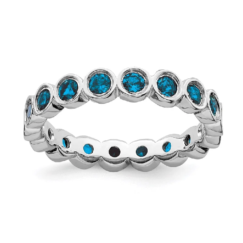 Rings with crescent moon for lunar charm -Sterling Silver Stackable Expressions Blue Topaz Ring | QSK397