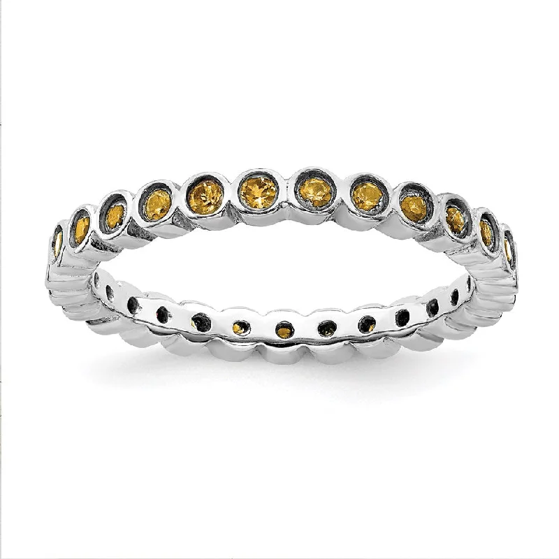 Rings with vine-wrapped bands for nature -Sterling Silver Stackable Expressions Citrine Ring | QSK372