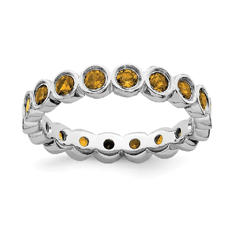 Rings with double bands for modern twist -Sterling Silver Stackable Expressions Citrine Ring | QSK396