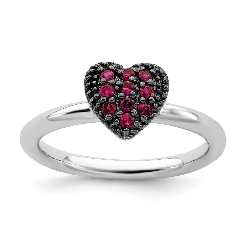 Rings with coral stones for vibrant pop -Sterling Silver Stackable Expressions Cr Ruby Heart Ring | QSK730