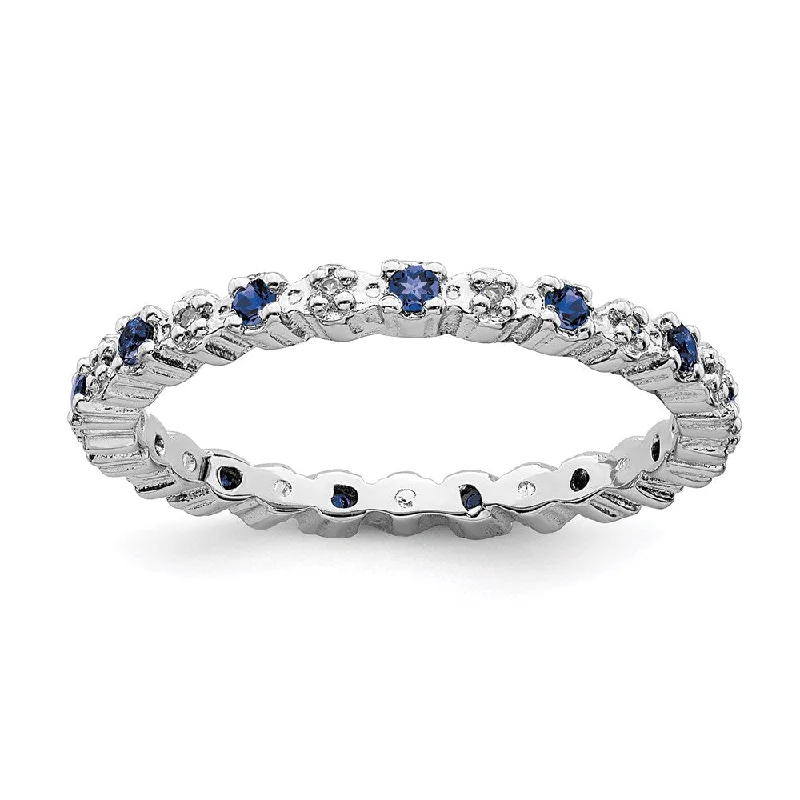 Rings with star sapphire for unique glow -Sterling Silver Stackable Expressions Cr. Sapphire & Diamond Ring | QSK540