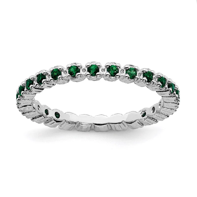 Rings with gothic-inspired skull motif details -Sterling Silver Stackable Expressions Created Emerald Ring | QSK354