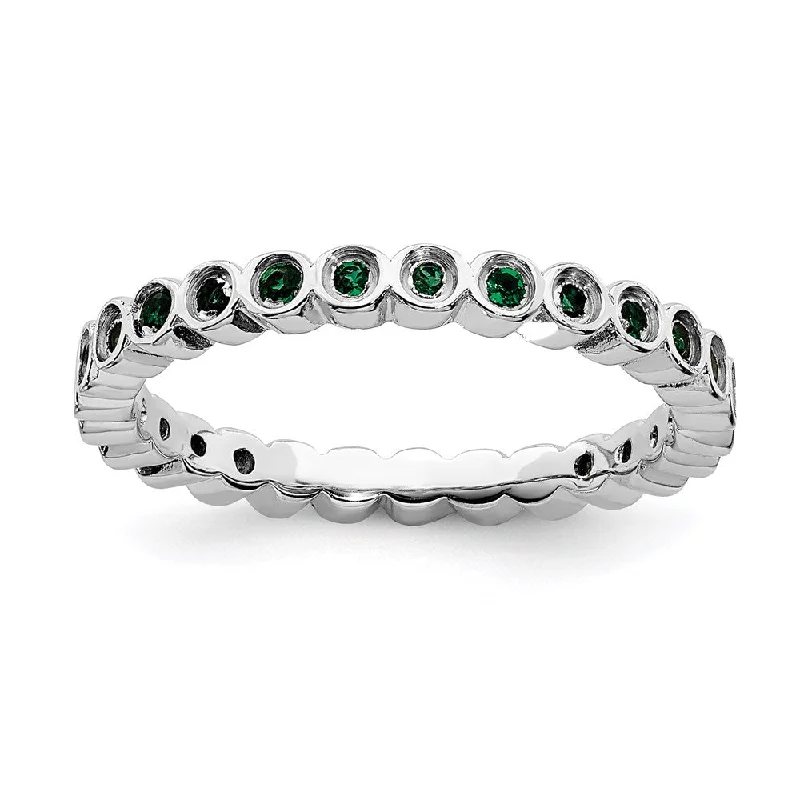 Rings with channel-set turquoise for color -Sterling Silver Stackable Expressions Created Emerald Ring | QSK366