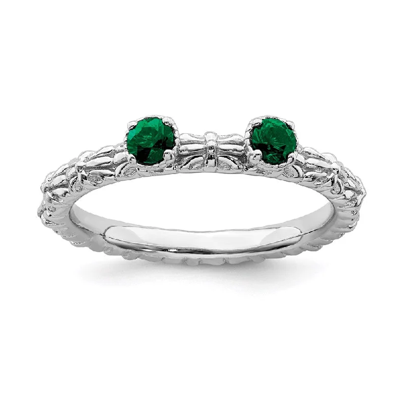 Engagement rings with classic solitaire ruby stones -Sterling Silver Stackable Expressions Created Emerald Two Stone Ring | QSK1592