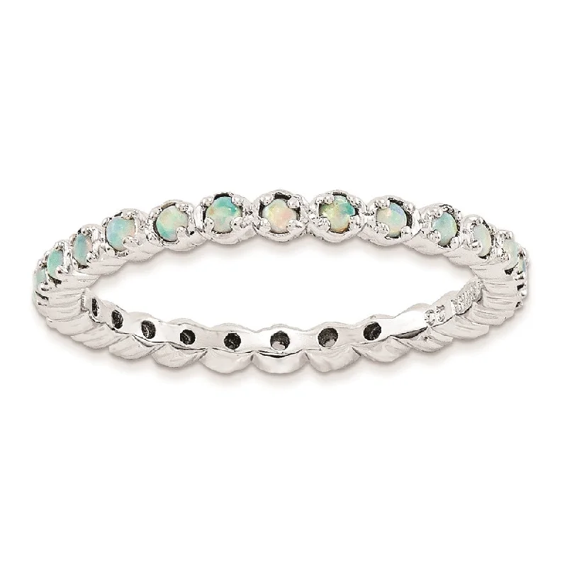 Rings with vintage-inspired rose-cut diamonds -Sterling Silver Stackable Expressions Created Opal Ring | QSK989