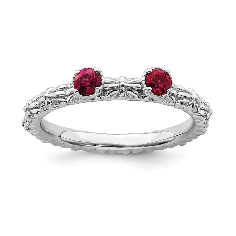 Rings with tourmaline gems for bold hues -Sterling Silver Stackable Expressions Created Ruby Two Stone Ring | QSK1591