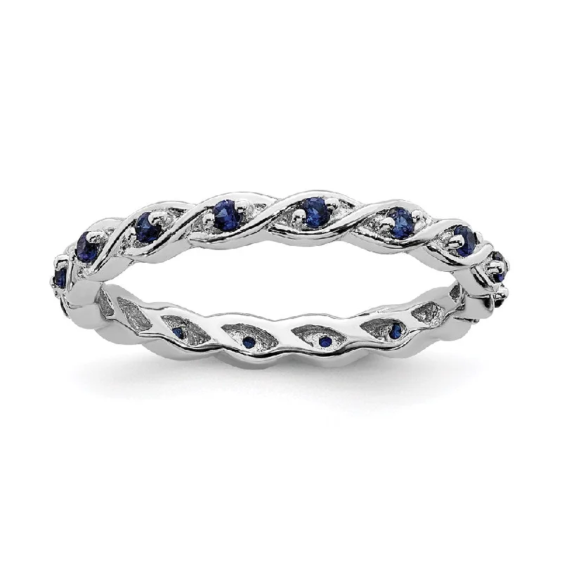 Rings with lapis lazuli for rich blue -Sterling Silver Stackable Expressions Created Sapphire Ring | QSK1478