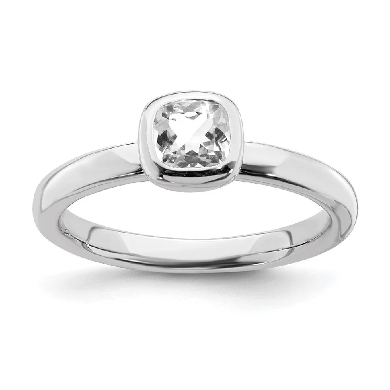 Titanium rings with rugged brushed metal look -Sterling Silver Stackable Expressions Cushion Cut White Topaz Ring | QSK449