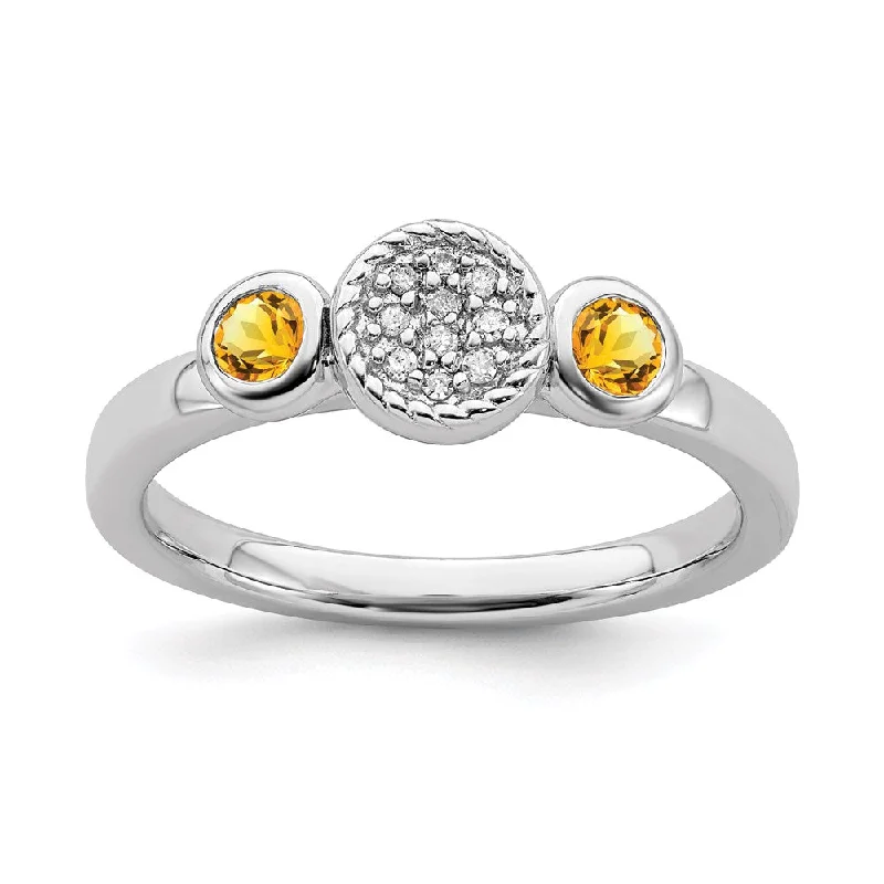 Minimalist rings with tiny diamond dot accents -Sterling Silver Stackable Expressions Dbl Round Citrine & Dia. Ring | QSK530