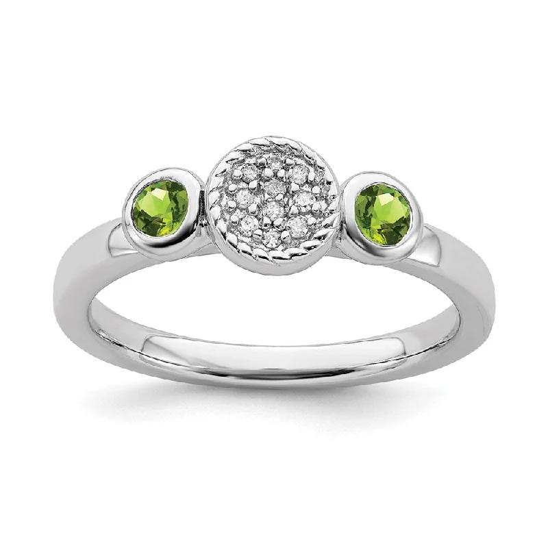 Gold rings with intricate celtic knot patterns -Sterling Silver Stackable Expressions Dbl Round Peridot & Dia. Ring | QSK527