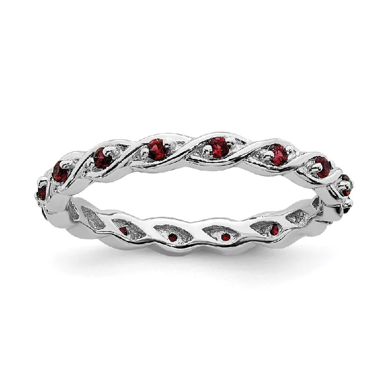 Rings with raw jade for natural calm -Sterling Silver Stackable Expressions Garnet Ring | QSK1470