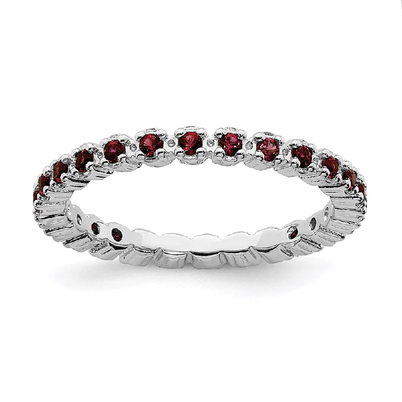 Rings with crescent moon for lunar charm -Sterling Silver Stackable Expressions Garnet Ring | QSK350