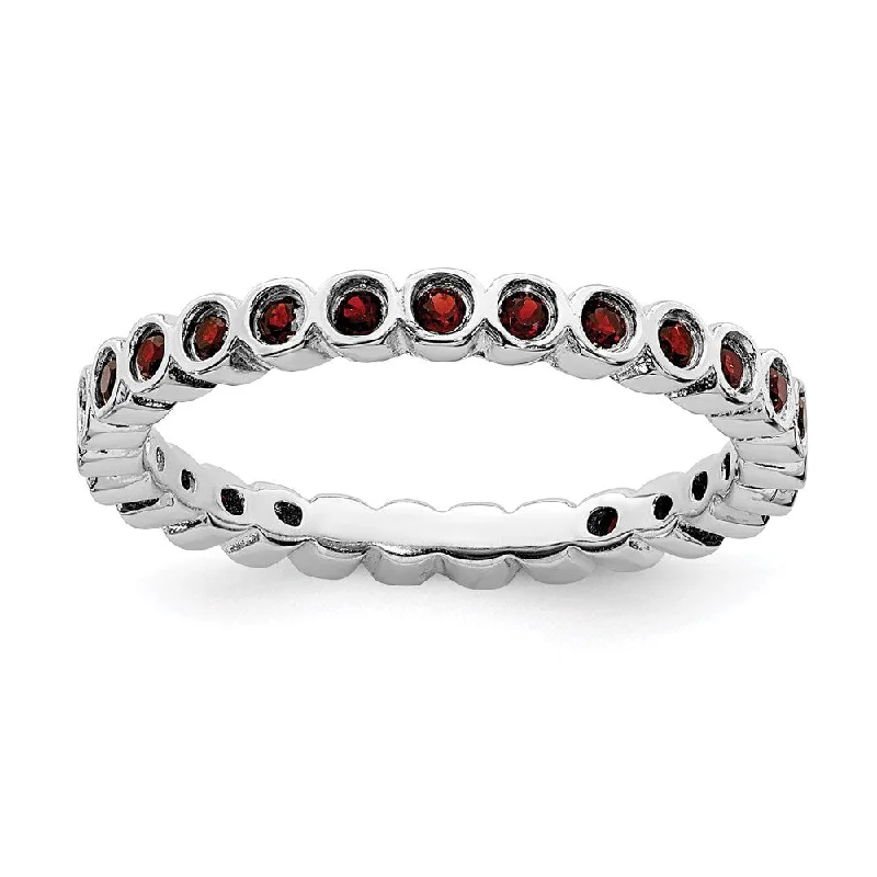 Rings with knot motifs for symbolic love -Sterling Silver Stackable Expressions Garnet Ring | QSK362