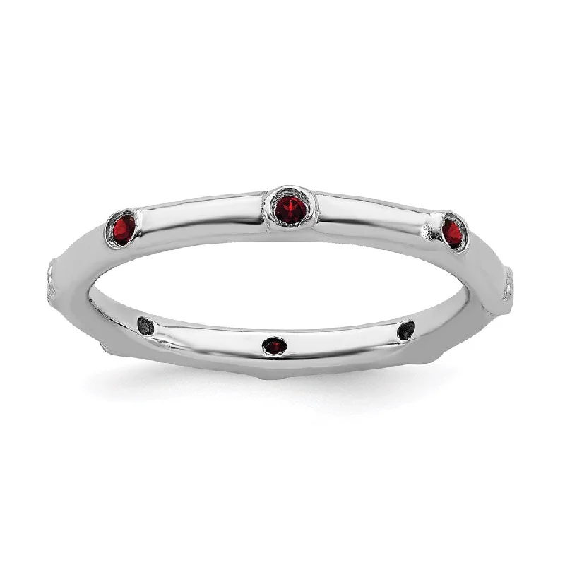 Rings with lotus flower engravings for peace -Sterling Silver Stackable Expressions Garnet Ring | QSK374