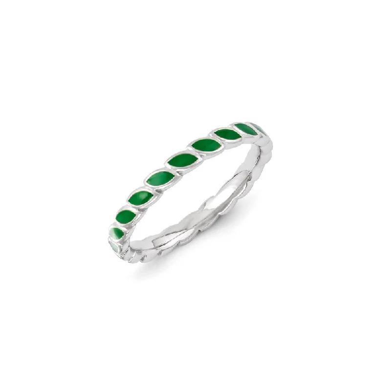 Rings with oxidized bands for vintage edge -Sterling Silver Stackable Expressions Green Enameled Ring | QSK1378