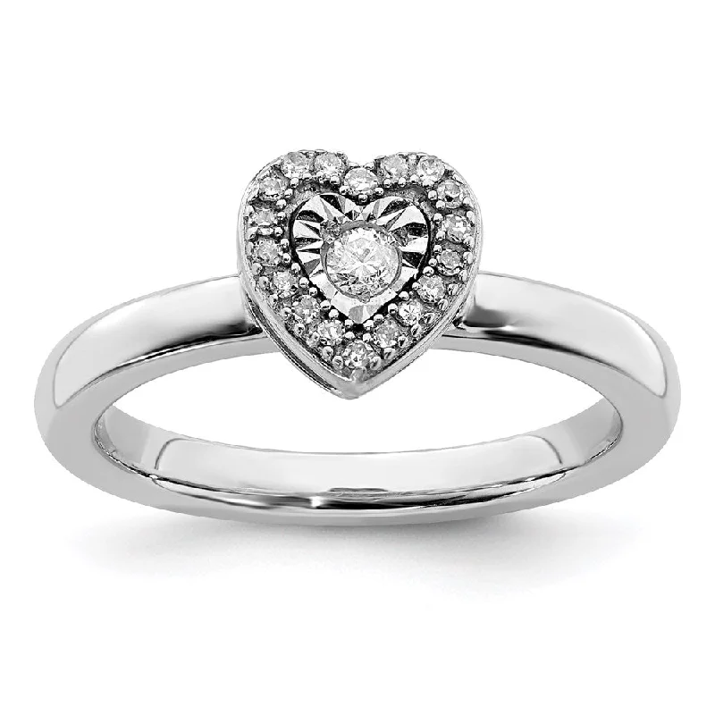 Rings with shield-shaped stones for boldness -Sterling Silver Stackable Expressions Heart Diamond Ring | QSK331