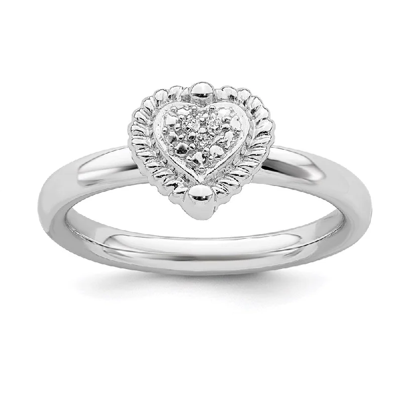 Rings with herkimer diamonds for raw clarity -Sterling Silver Stackable Expressions Heart Diamond Ring | QSK343