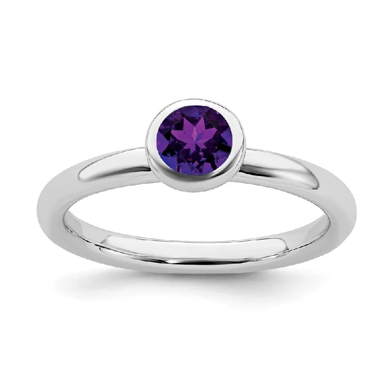 Rings with gothic-inspired skull motif details -Sterling Silver Stackable Expressions Low 5mm Round Amethyst Ring | QSK509