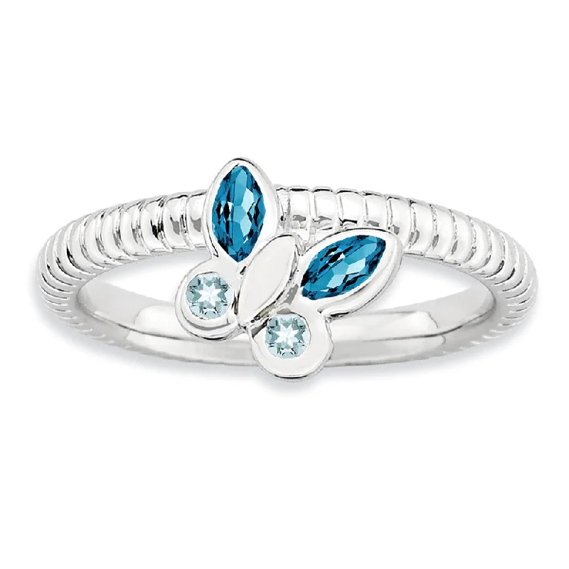 Rings with natural amber for warm glow -Sterling Silver Stackable Expressions Lt Blue/Sky Blue Topaz Butterfly Ring | QSK1460