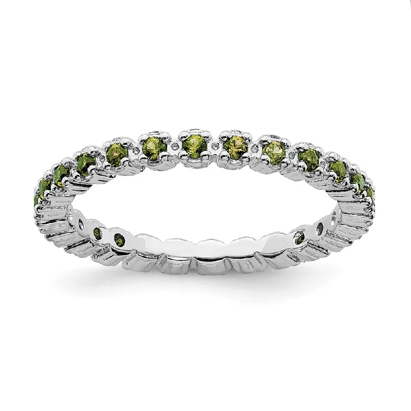 Rings with carved onyx for bold sleekness -Sterling Silver Stackable Expressions Peridot Ring | QSK357