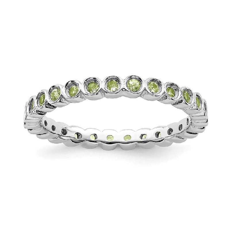 Rings with hexagon-cut stones for trendiness -Sterling Silver Stackable Expressions Peridot Ring | QSK369