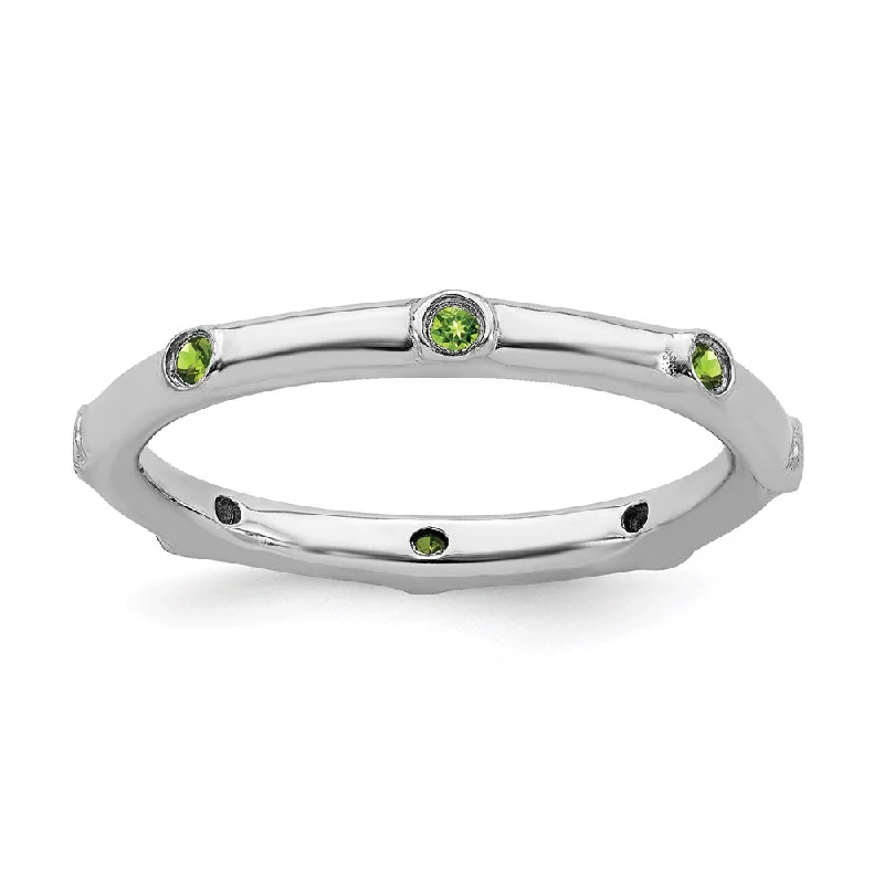 Rings with rose quartz for soft romance -Sterling Silver Stackable Expressions Peridot Ring | QSK381