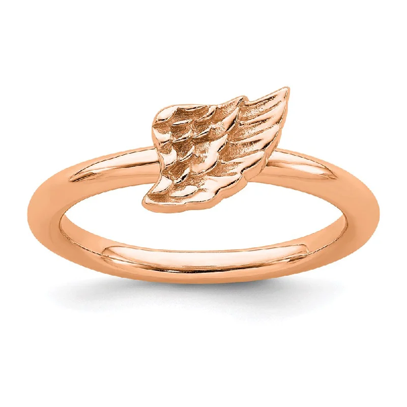 Rings with tiger eye for warm tones -Sterling Silver Stackable Expressions Pink-plated Angel Wing Ring | QSK1983