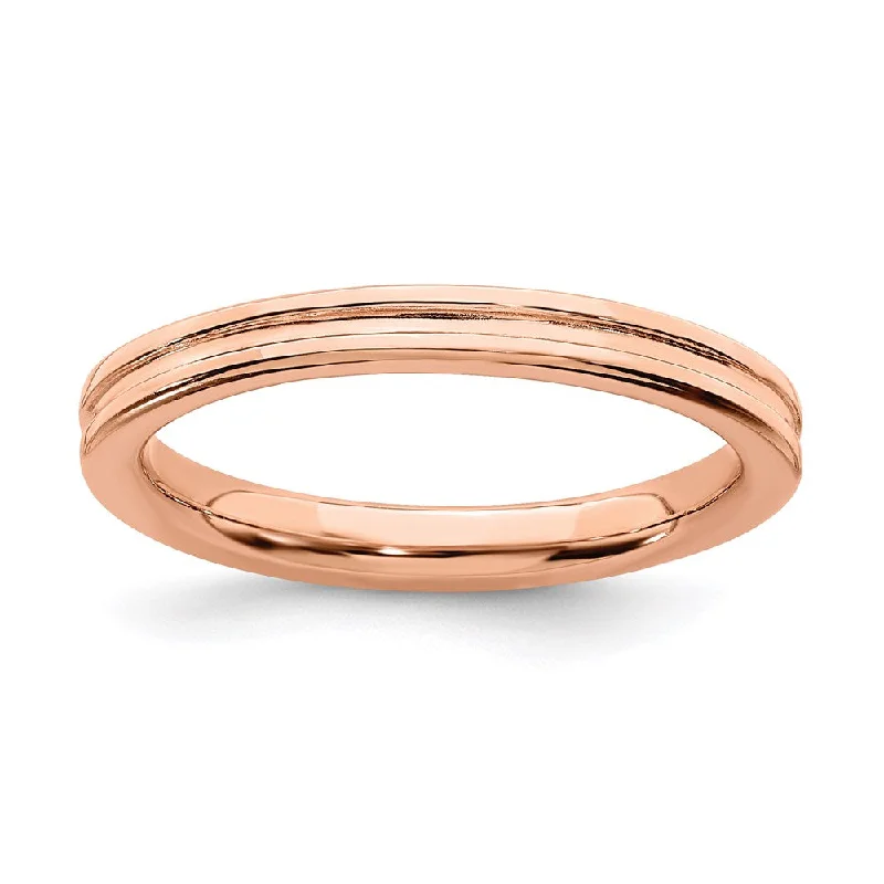 Dainty rings with subtle engraved star motifs -Sterling Silver Stackable Expressions Pink-plated Grooved Ring | QSK228