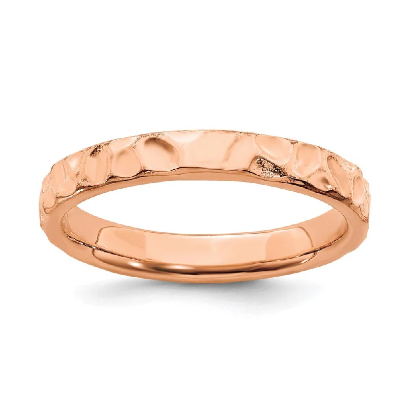 Chunky rings with hammered gold band texture -Sterling Silver Stackable Expressions Pink-plated Ring | QSK260