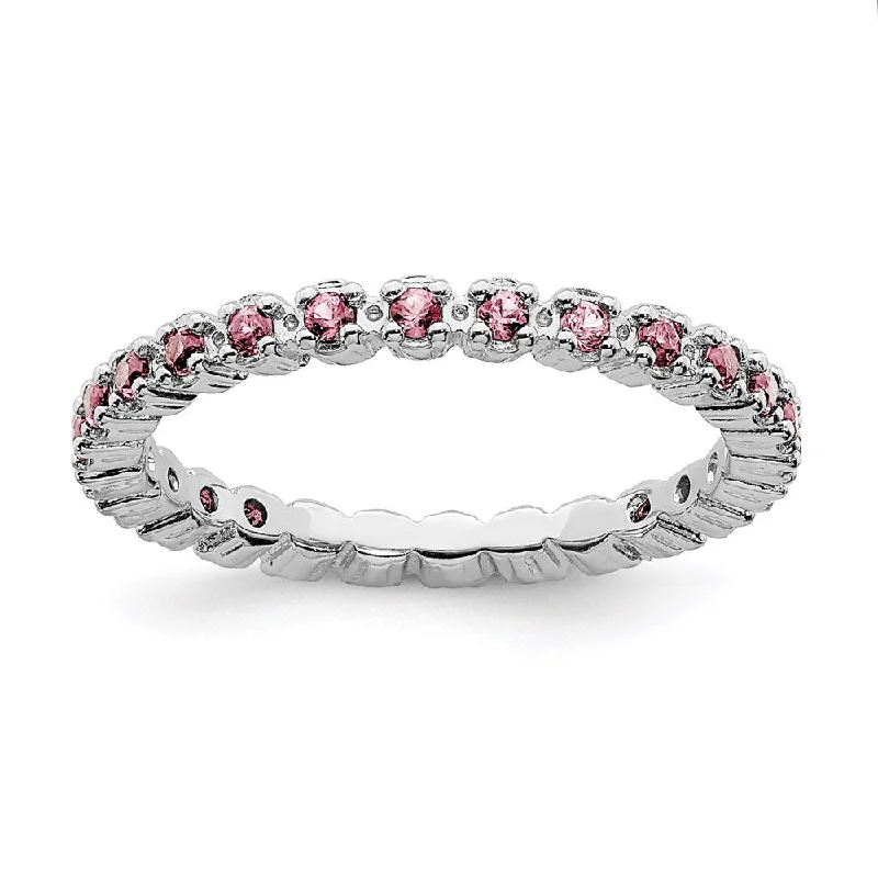 Rings with vintage-inspired rose-cut diamonds -Sterling Silver Stackable Expressions Pink Tourmaline Ring | QSK359